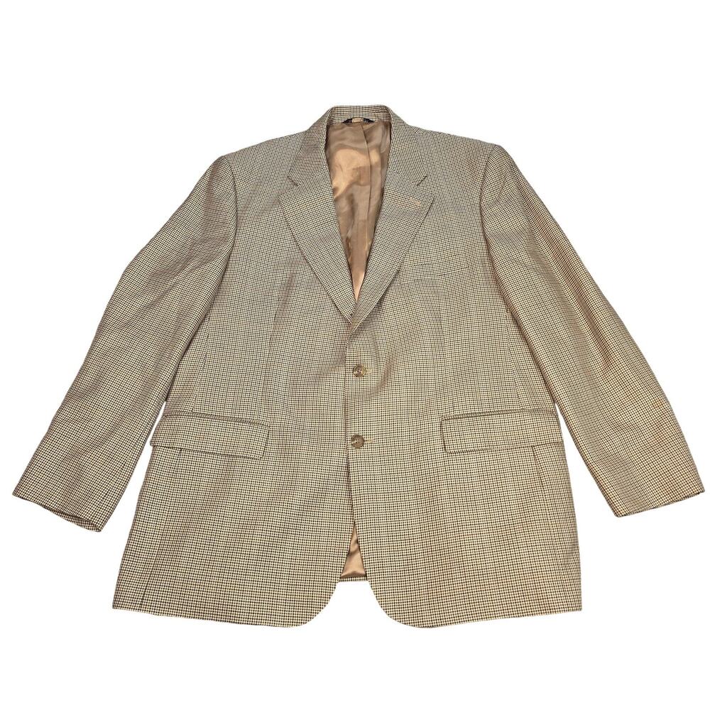 Brooks Brothers Blazer Mens 44 Beige Silk Wool Check Tweed Sport Coat Jacket